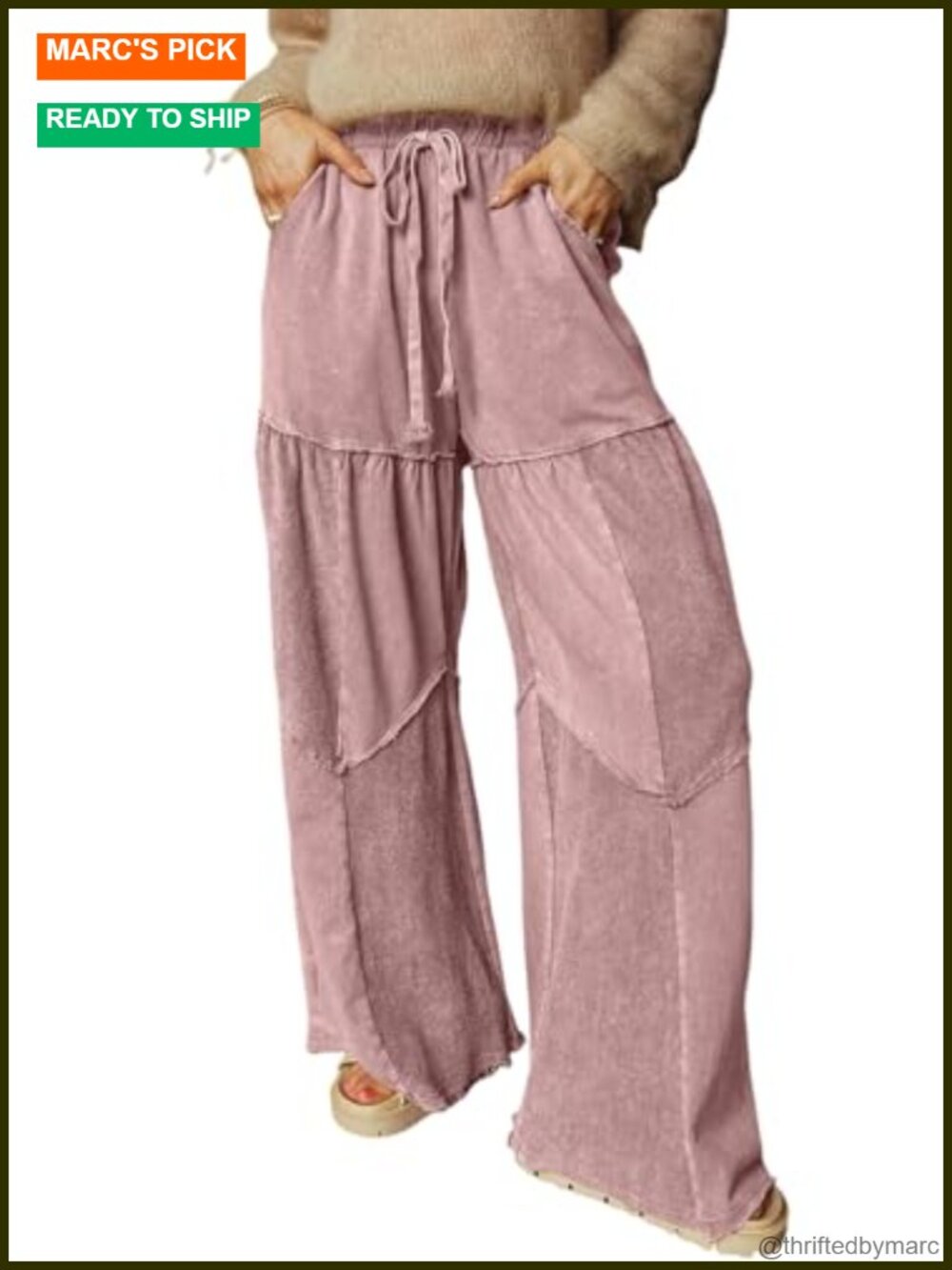 Women's Wide Leg Palazzo Pants High Waist Drawstring Lounge Pockets Cotton